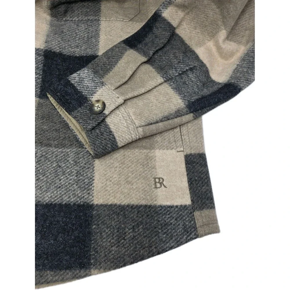 Banana Republic Heavyweight Shacket Tan Brown Plaid Button Shirt Jacket Men's M